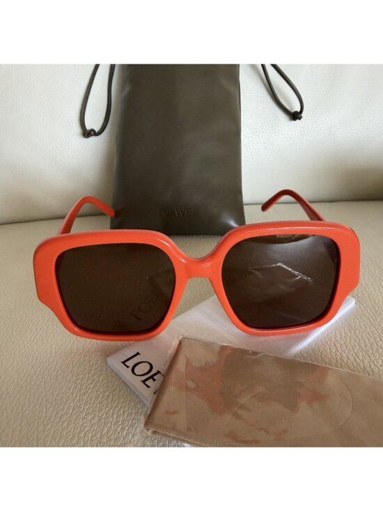 NEW LOEWE Sunglasses Orange Smoke Logo Slim Square 100% Authentic